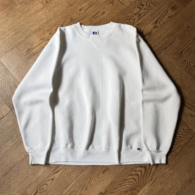 [L]러셀 Made in USA 화이트 플레인 스웻셔츠