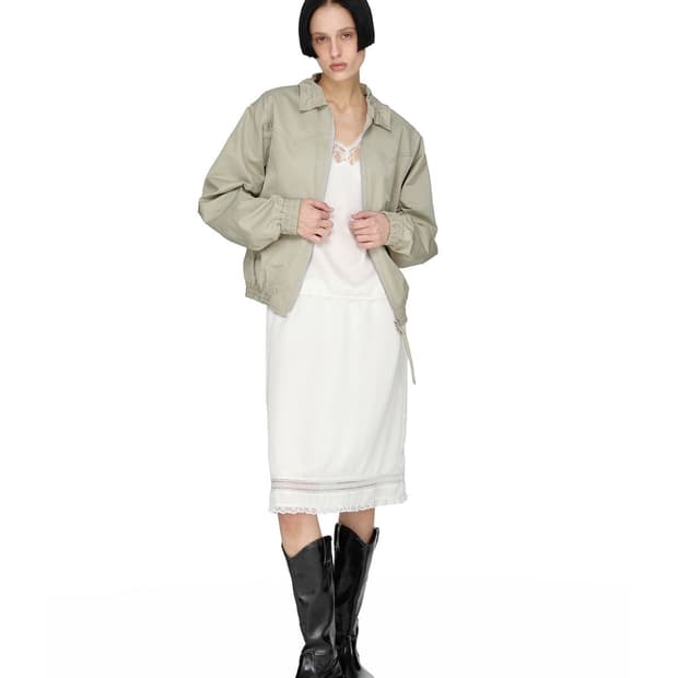 String Bomber Shirring Jacket, KHAKI BEI