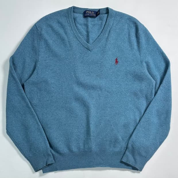 폴로랄프로렌 메리노울 브이넥 니트 에메랄드(L)