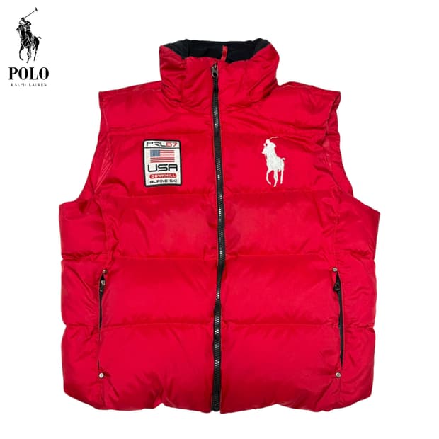 폴로 성조기 빅포니 패딩조끼 레드