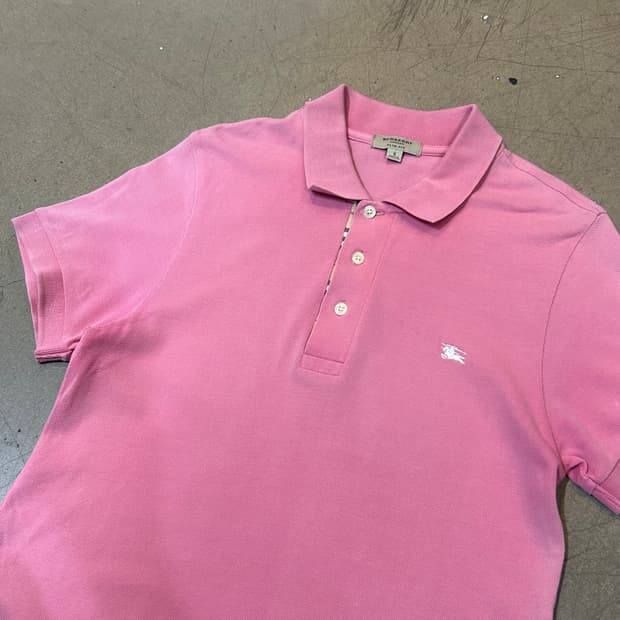 S 버버리 여성용 슬림핏 핑크 반팔 카라티