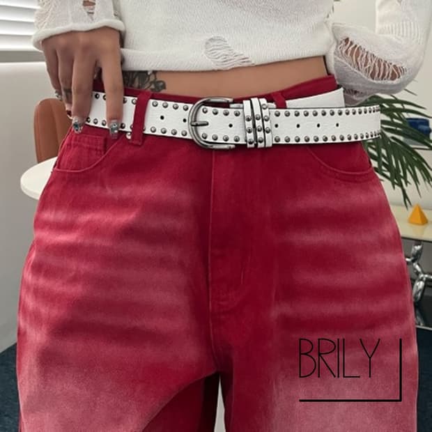 [Unisex] LUV더블 아일렛 스터드 y2k 레트로 가죽 벨트