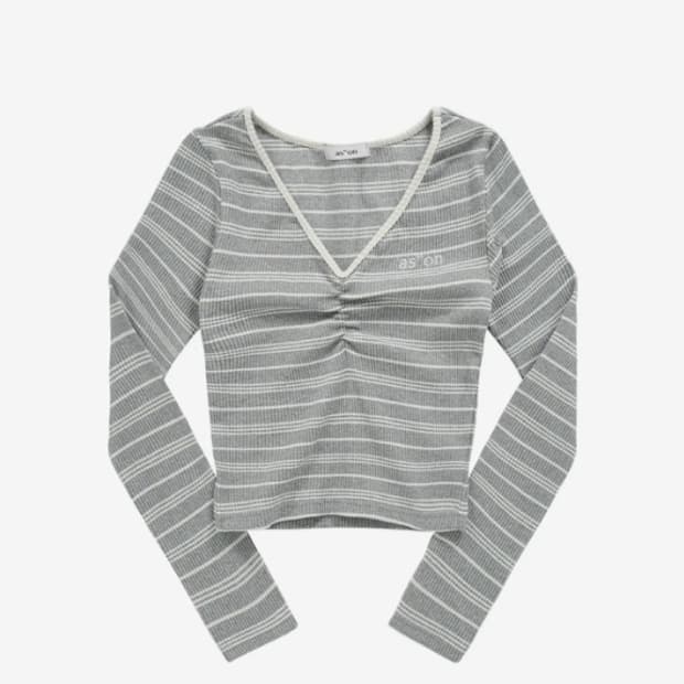 BUMBLE STRIPE SHIRRING TEE / GRAY