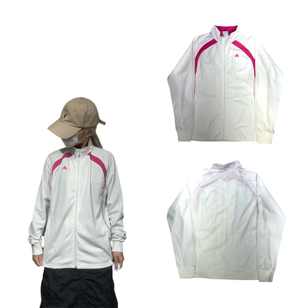 아디다스 화이트 핑크 로고 트랙탑 져지 L