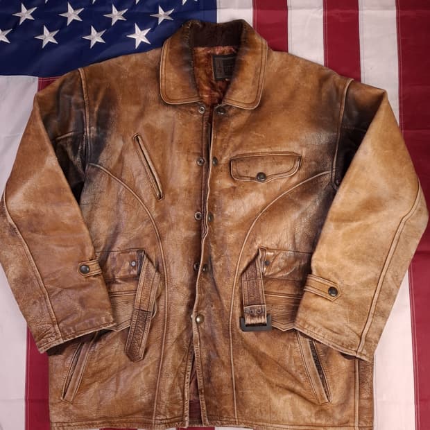 80's 일본판 빈티지 리얼레더 벨티드 자켓