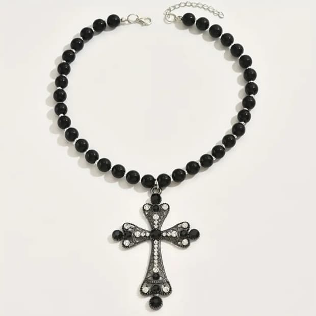 ❤️‍🔥유행템❤️‍🔥 빈티지 십자가 비즈 목걸이 판매🖤🐈‍⬛