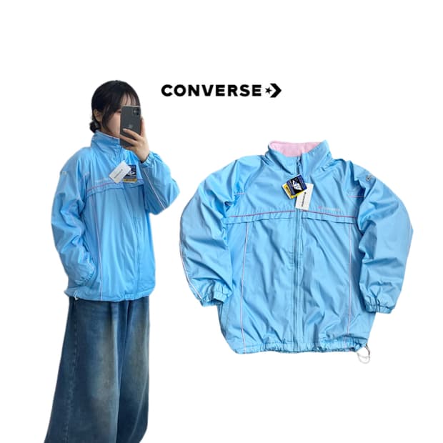*새상품* 컨버스 제팬 빅로고 색감 하늘 핑크 바람막이 