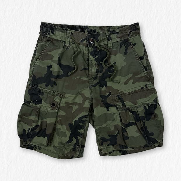 빈티지 카모 카고 쇼츠 밴딩