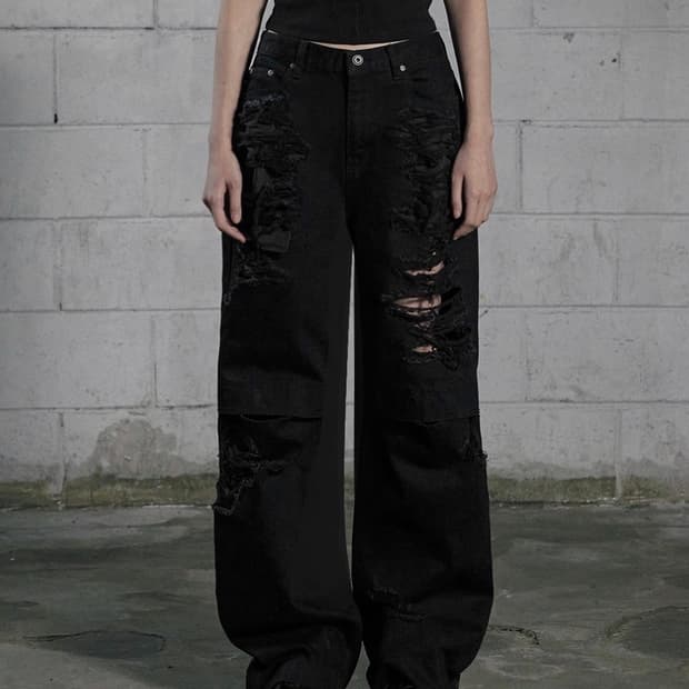 보헤미안서울 KNEE OPEN RIPPED WIDE JEANS M사이즈