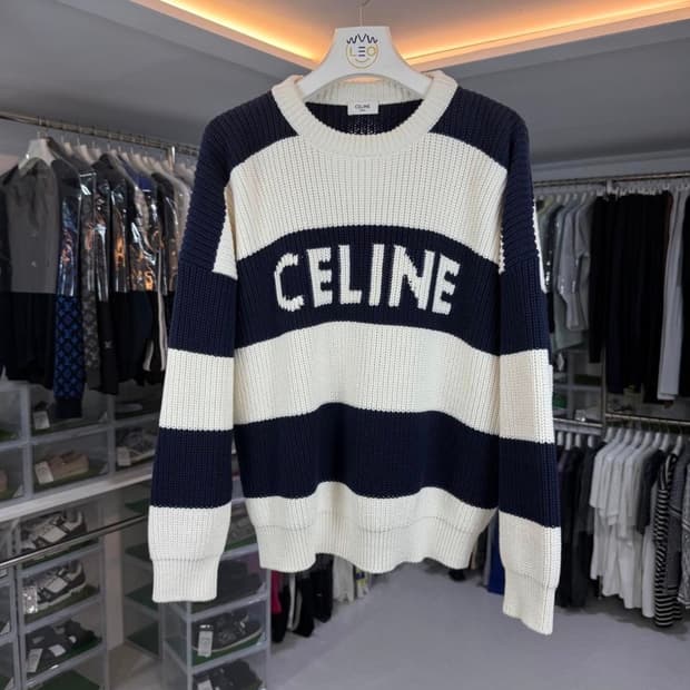 [리오브전포점] 셀린느 스트라이프 리브드 울 로고 니트