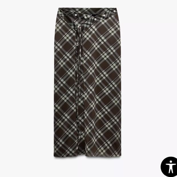 자라 zara 튤 체크 파레오 스커트 체크치마 랩스커트 롱스커트