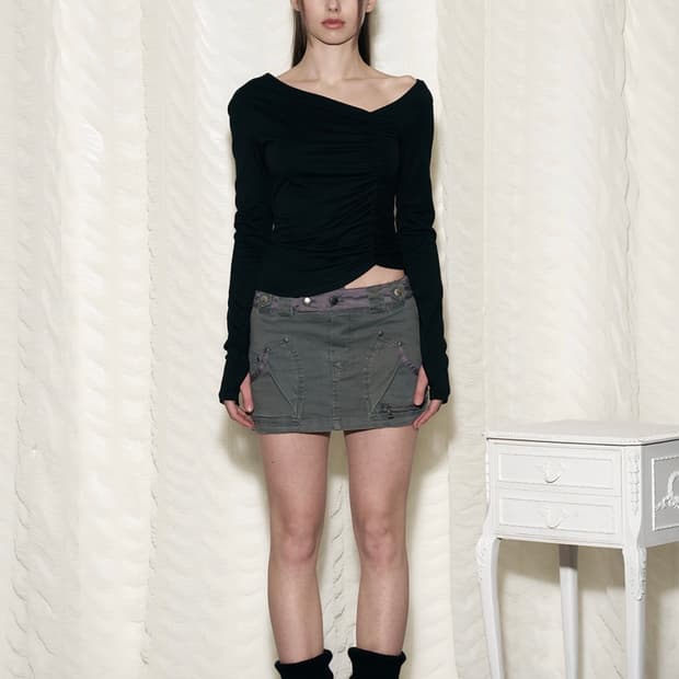 플리즈노팔로우 Camilla Pocket Mini Skirt 카키색