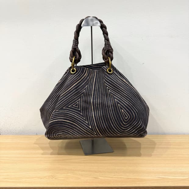 보테가 베네타 토트백 에스닉 패턴 트위스트 꼬임 핸들 디테일 브라운