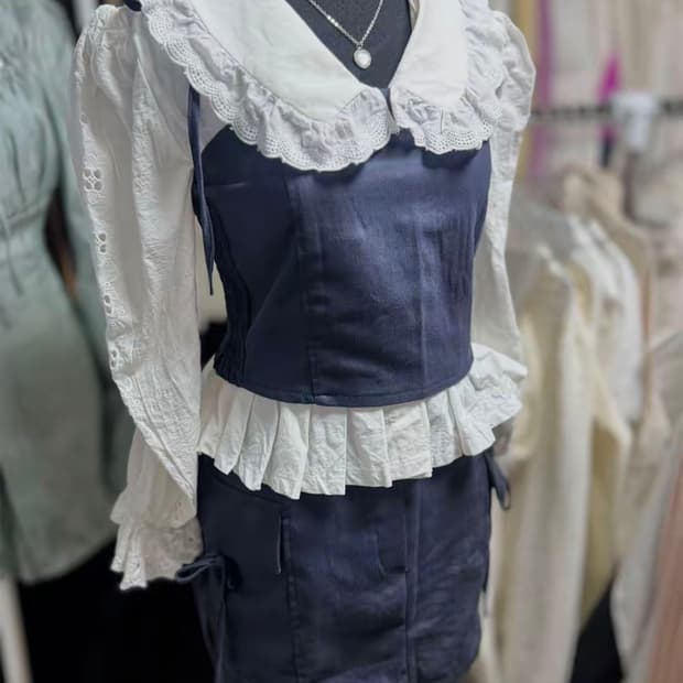 [세트상품] 리본 뷔스티에 + 리본 포인트 카고 H치마