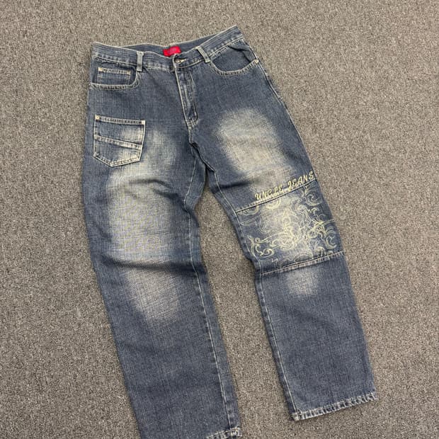 2L) UNCLE 빈티지 y2k 자수 프린팅 힙합팬츠