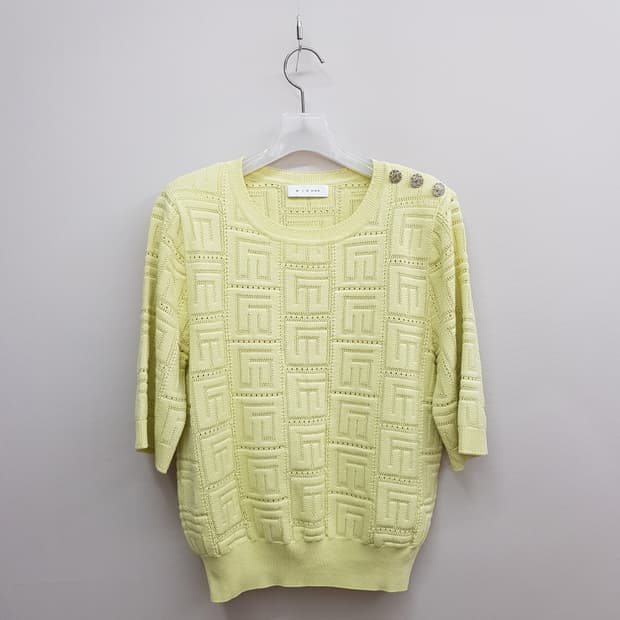 미샤(MICHAA) 2023 패턴 니트 반팔 탑 M사이즈