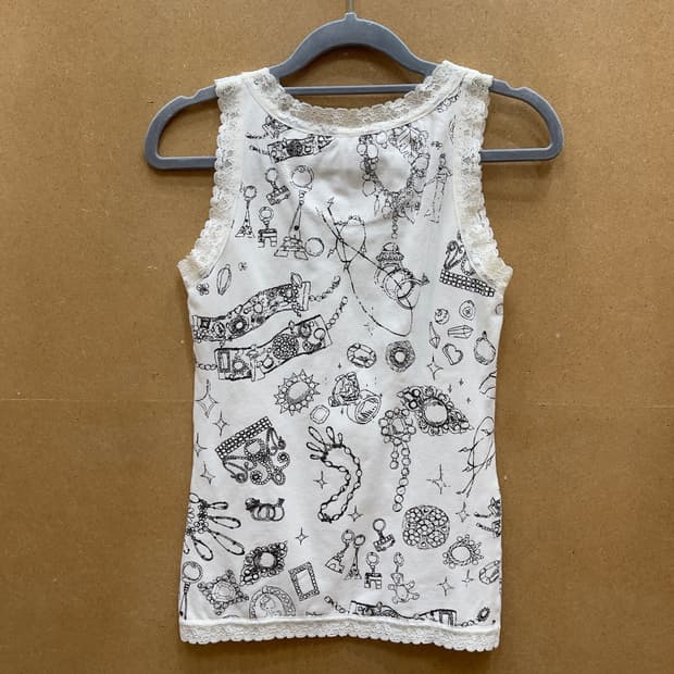 일본빈티지 nappalm 쥬얼리 프린트 레이스나시