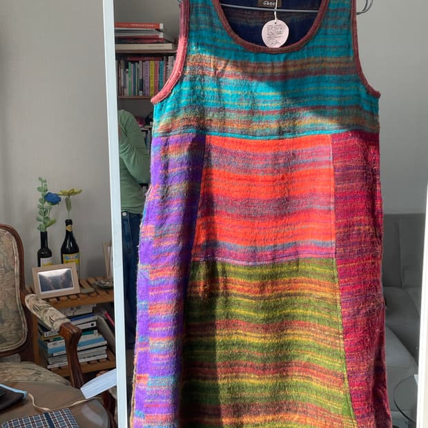 일본 빈티지 에스닉 멀티 스트라이프 레이어드 원피스