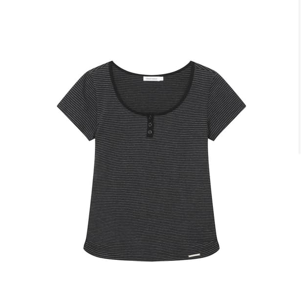 미세키서울 스트라이프 헨리넥 숏슬리브