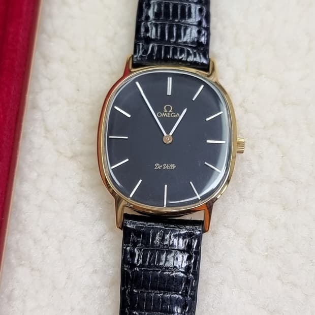 오메가 드빌 블랙 다이일 핸드와인딩 수동 남성 시계