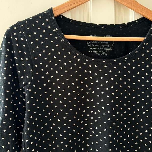 Vintage 하트 도트 패턴 긴팔 티셔츠