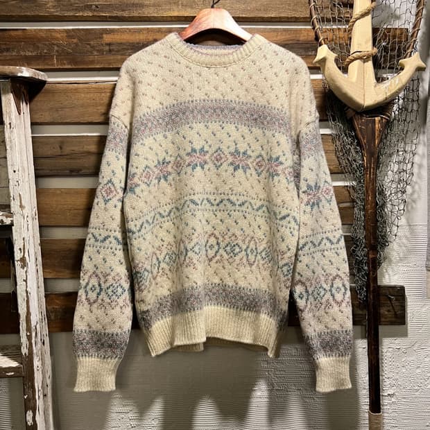 [L]80's 에디바우어 Made in USA 노르딕패턴 화이트 울 니트