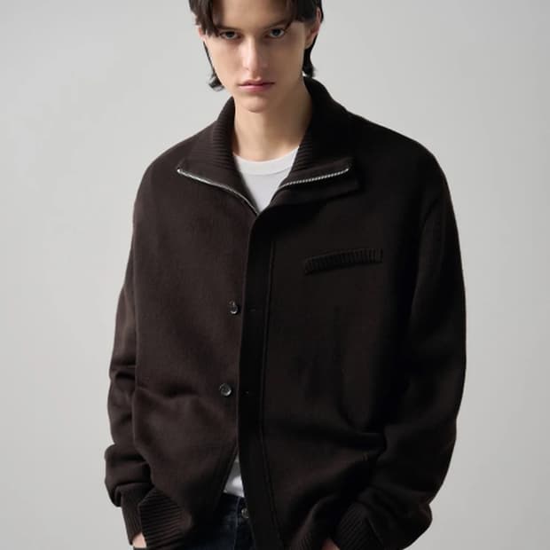 드로우핏 울 프로트 집업 버튼 니트