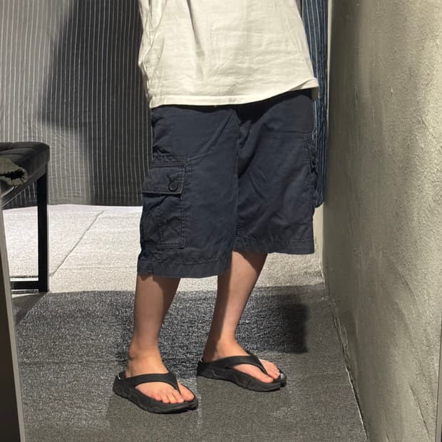 WEARFIRST 피그먼트 네이비 카고포켓 코튼 반바지 하프팬츠 34