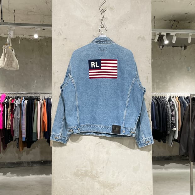 폴로 진스 클래식 연청 성조기 트러커 데님 자켓