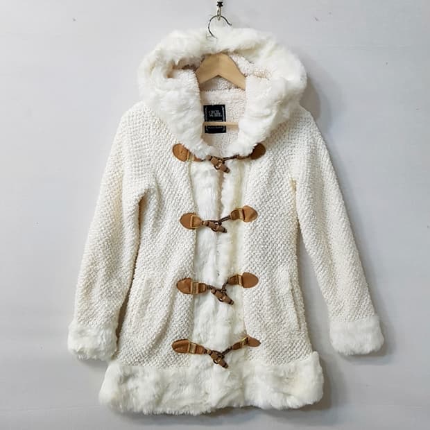 CECIL McBEE 후리스 더플 후드 코트 아이보리