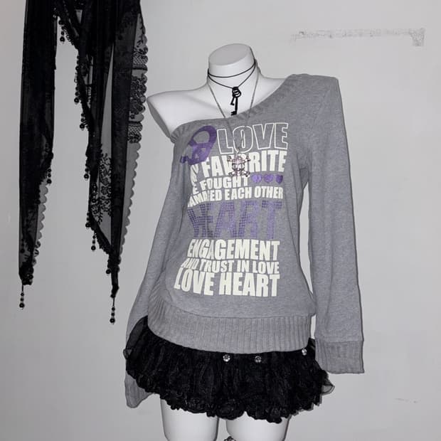 퍼플 글리터 00s 롱슬리브 무채색 갸루 고스 키치