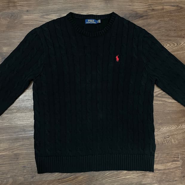 폴로 랄프로렌 케이블 니트 코튼 스웨터 블랙