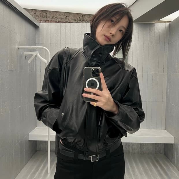 로우클래식 하이넥 레더자켓 m