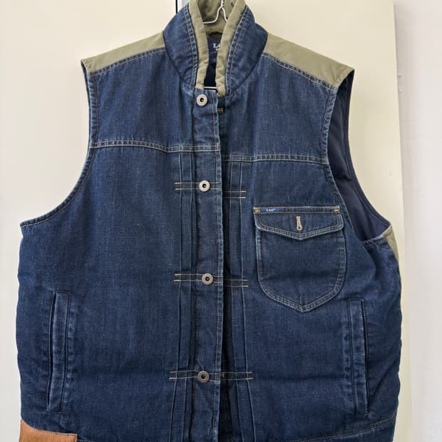 Lee 데님 패딩 베스트 카키 배색