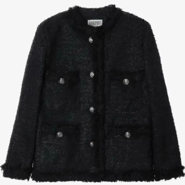 카키포인트 트위드 자켓 롱 블랙