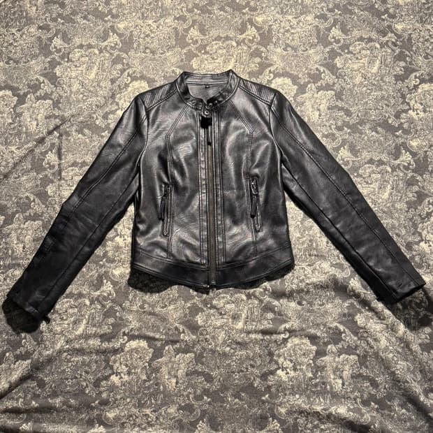 크롭 비건레더 자켓