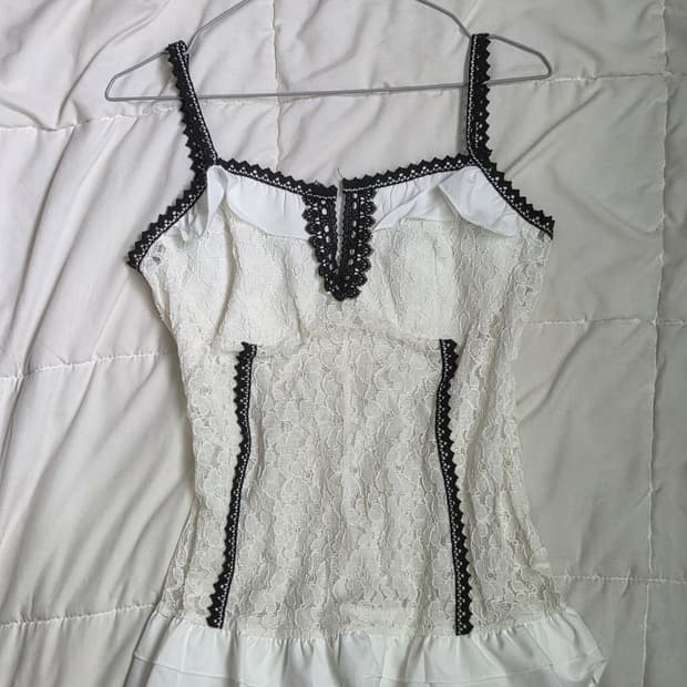 캉캉 프릴 블랙 레이스 시스루 슬립 톱
