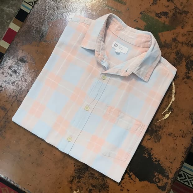 Gap 갭 베이지 블루 체크 린넨 혼방 셔츠 남성 102 여성 루즈핏