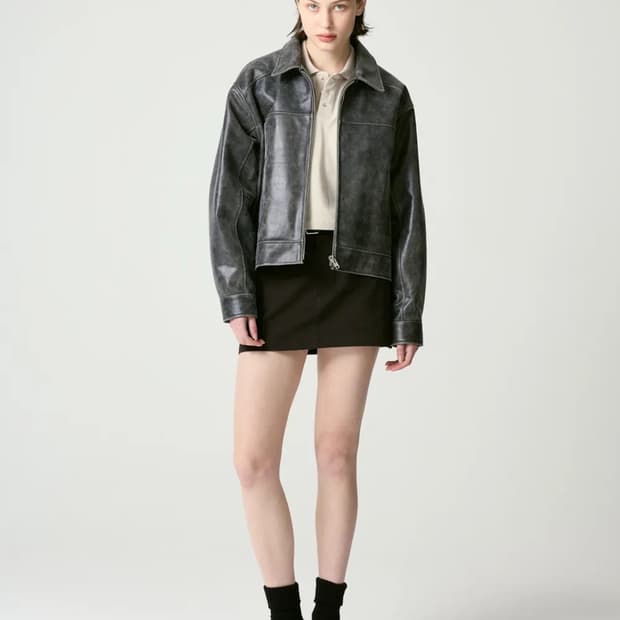 글로니 페이드 레더자켓 레귤러 블랙