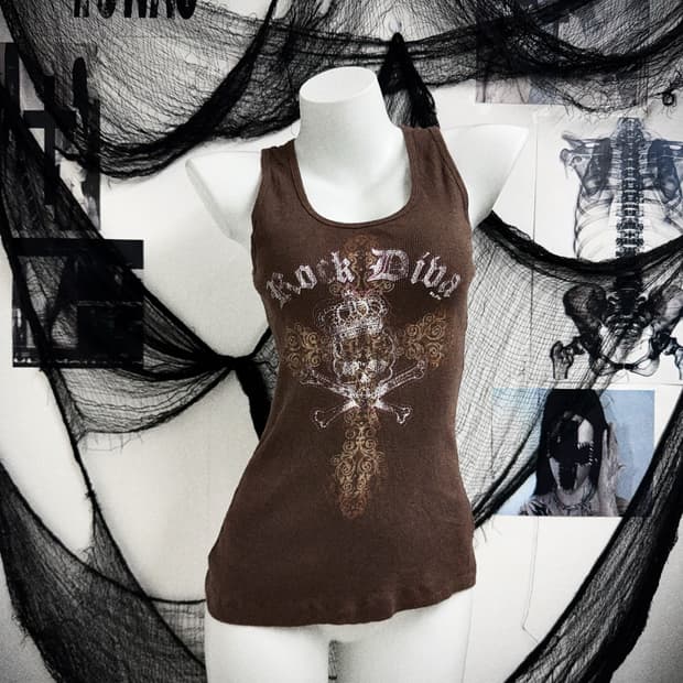 Grunge skull printing lace sleeveless