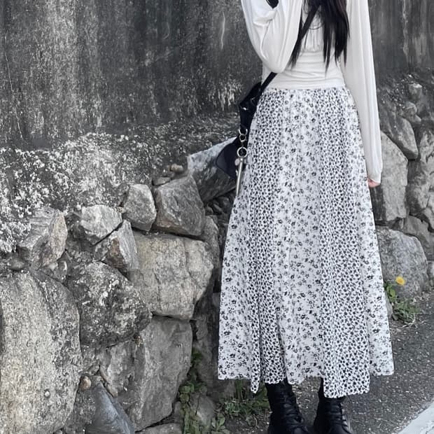 빈티지 플라워 패치 스커트