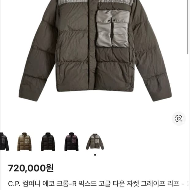 C.P. 컴퍼니 고글 다운 자켓 그레이프 리프