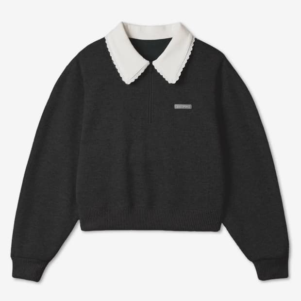 LACE COLLAR SWEAT SHIRTS BLACK