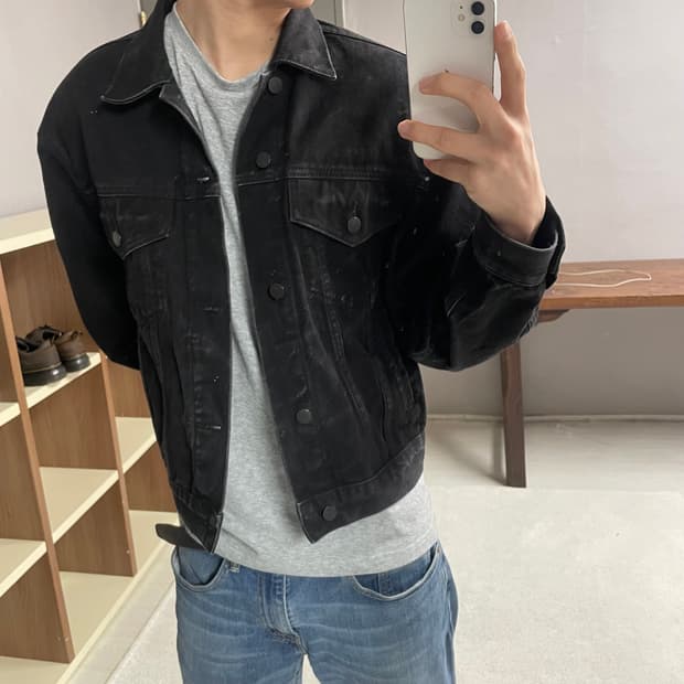 M) gu 크롭 코튼 데님 자켓