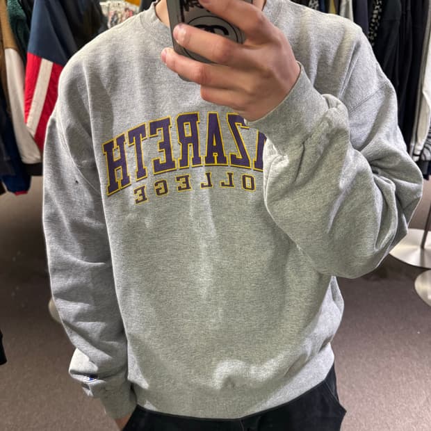 L)챔피온 빈티지 NAZARETH 프린팅 그레이 스웻셔츠(핀홀)