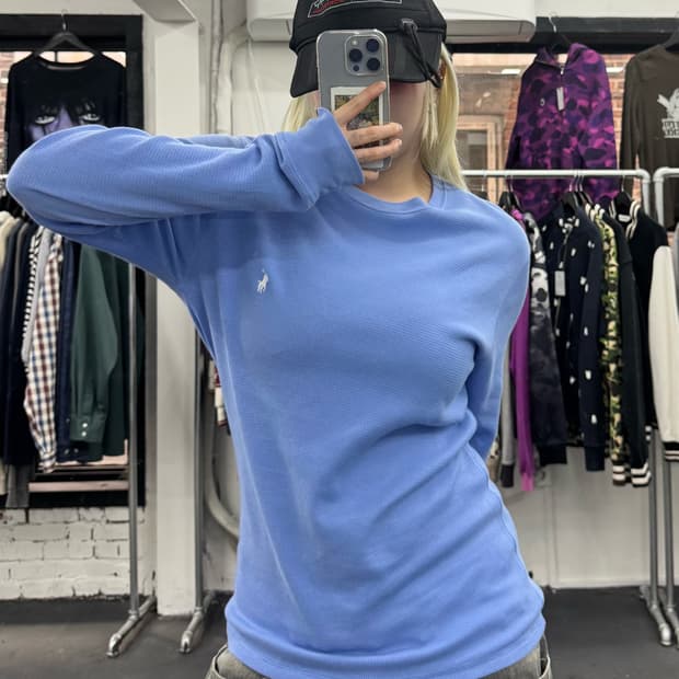 폴로 랄프로렌 와플 롱슬리브 스카이블루