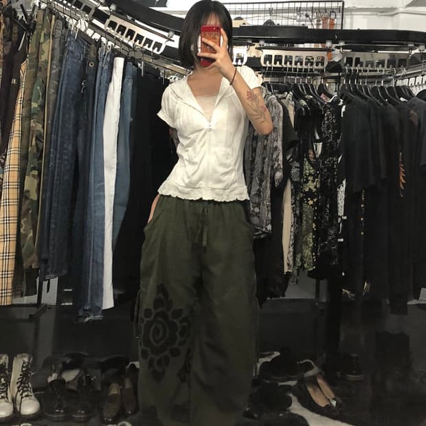 프린팅 포인트 벌룬핏 팬츠