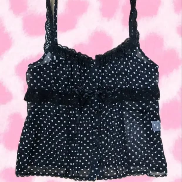 일본 빈티지 블랙 도트 레이스 슬리브 시스루 모리걸 가디건