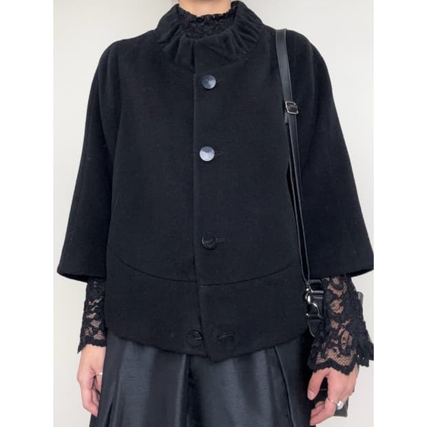 빈티지 블랙 울 자켓 하프 코트