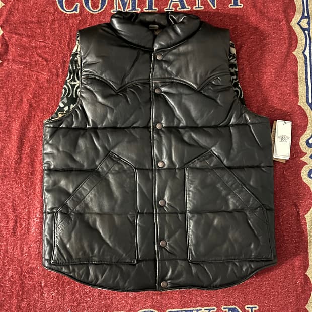 RRL 리버시블 레더 자카드 베스트 